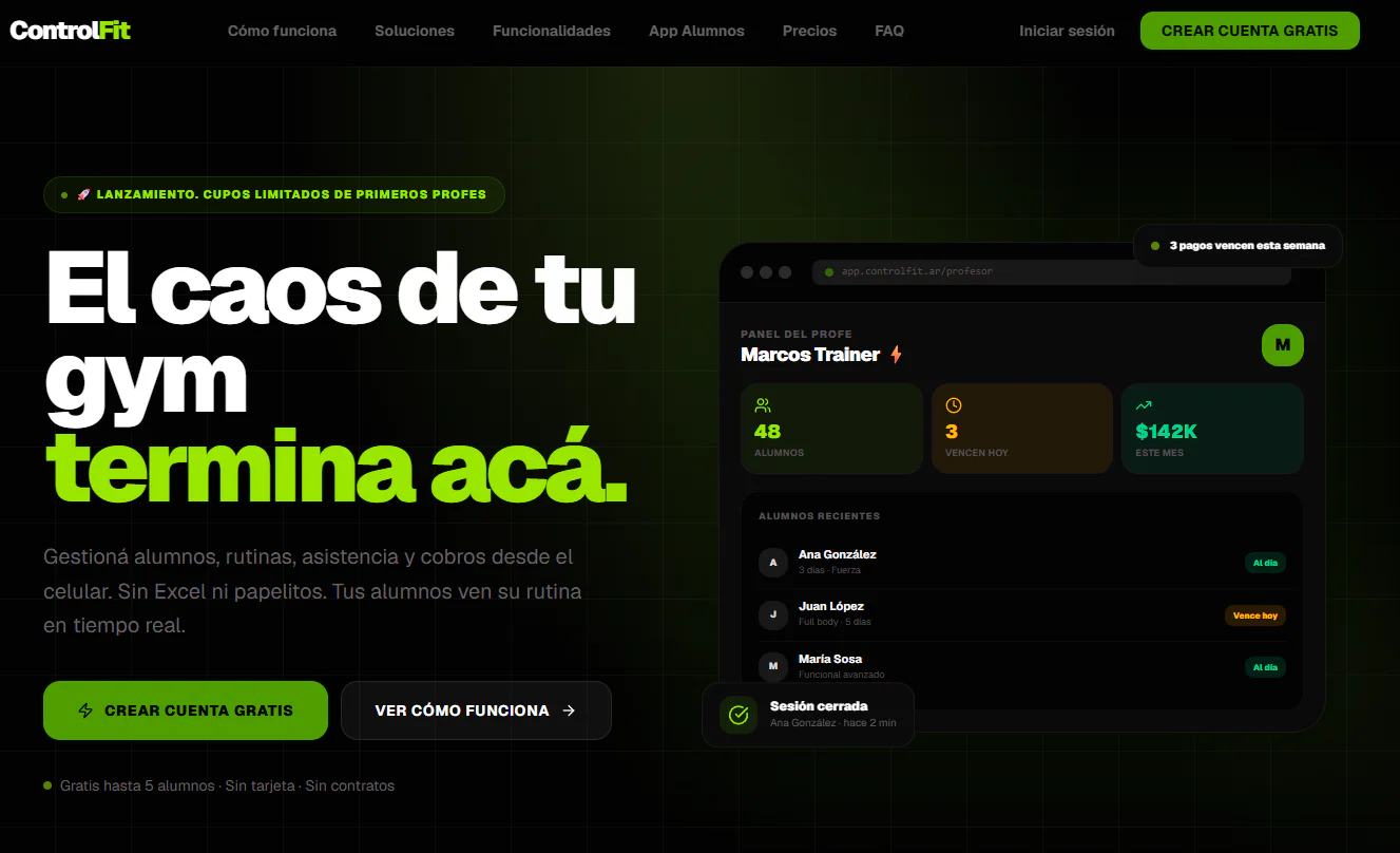 Mockup del proyecto ControlFit